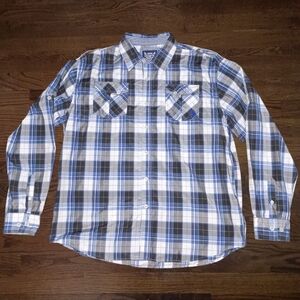 Mens Akademiks Black Blue White Plaid Button Front Shirt Size 5XL XXXXXL